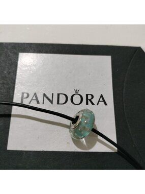 Pandora Ster Silver Mint Green Glitter Murano Engraved Cayman Charm - 791669